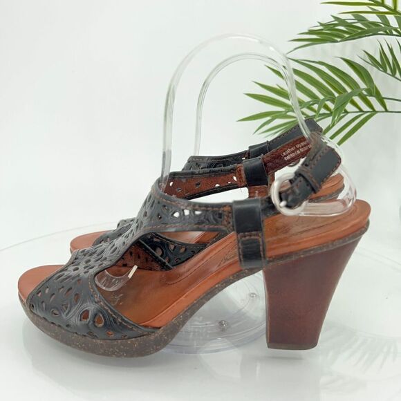 Naya Alpine Sandal Women's Size 10 M Black Leather Tooled Block Heel Slingback - Picture 5 of 16